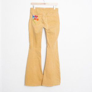 Free People Penny Pull On Flare Jeans Embroidered Pocket Golden Yellow 27